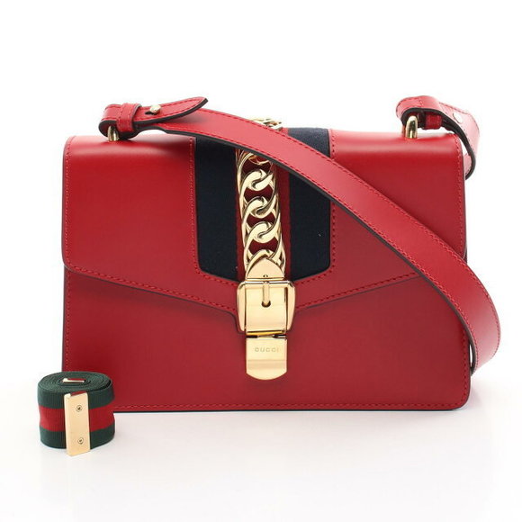 Gucci Sylvie Web Shoulder Bag Leather Red - Picture 1 of 7